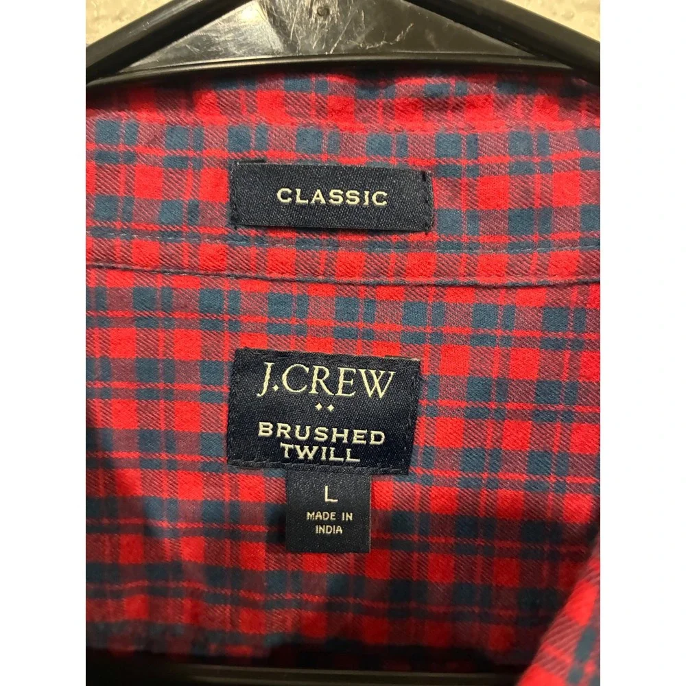 J. Crew Men's Button-Up Shirt Red/Blue Plaid Brushed Twill 100% Cotton Sz Large